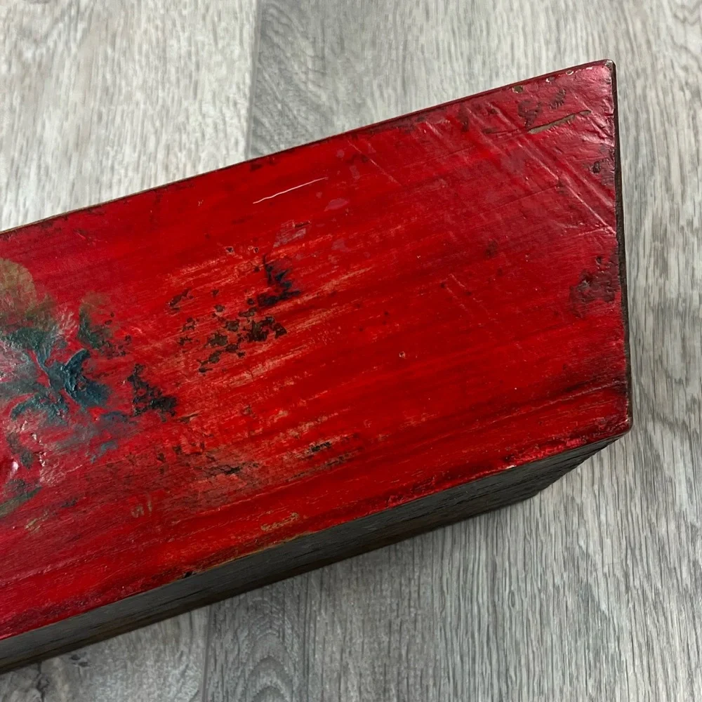 NWT Decorative Box Chinese Jewelry Box Decorative Red Floral Elongated Box - Picture 4 of 16